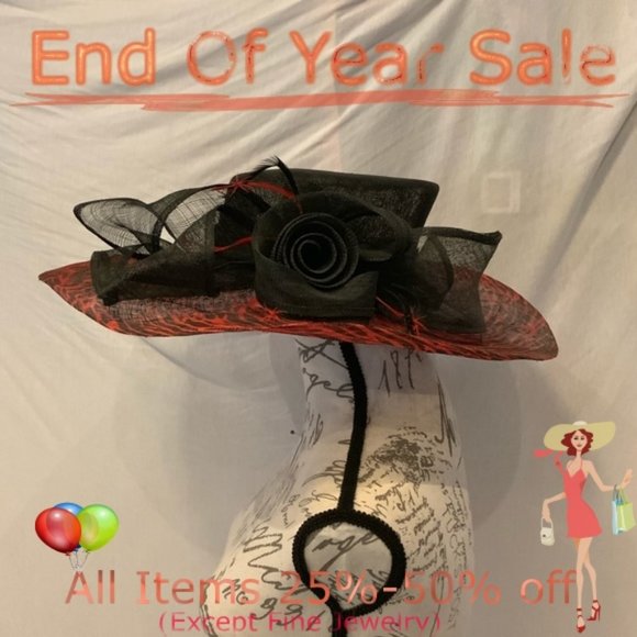 Kaky Co Accessories - EUC-Kaky Co black and red Sinamay Salor hat
